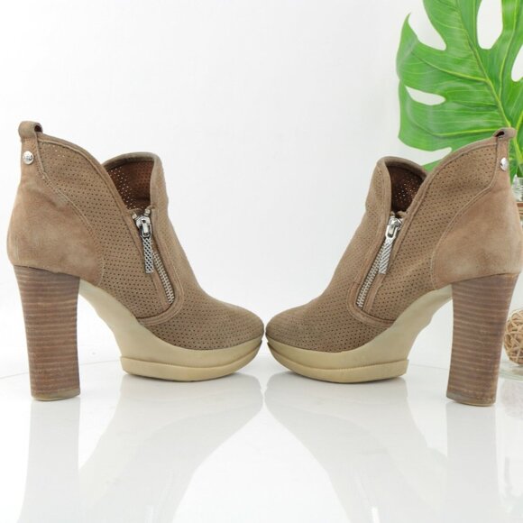 Donald Pliner Womens Boot Size 9.5 Tan Suede Platform Block Heel Bootie Side Zip - Picture 8 of 12